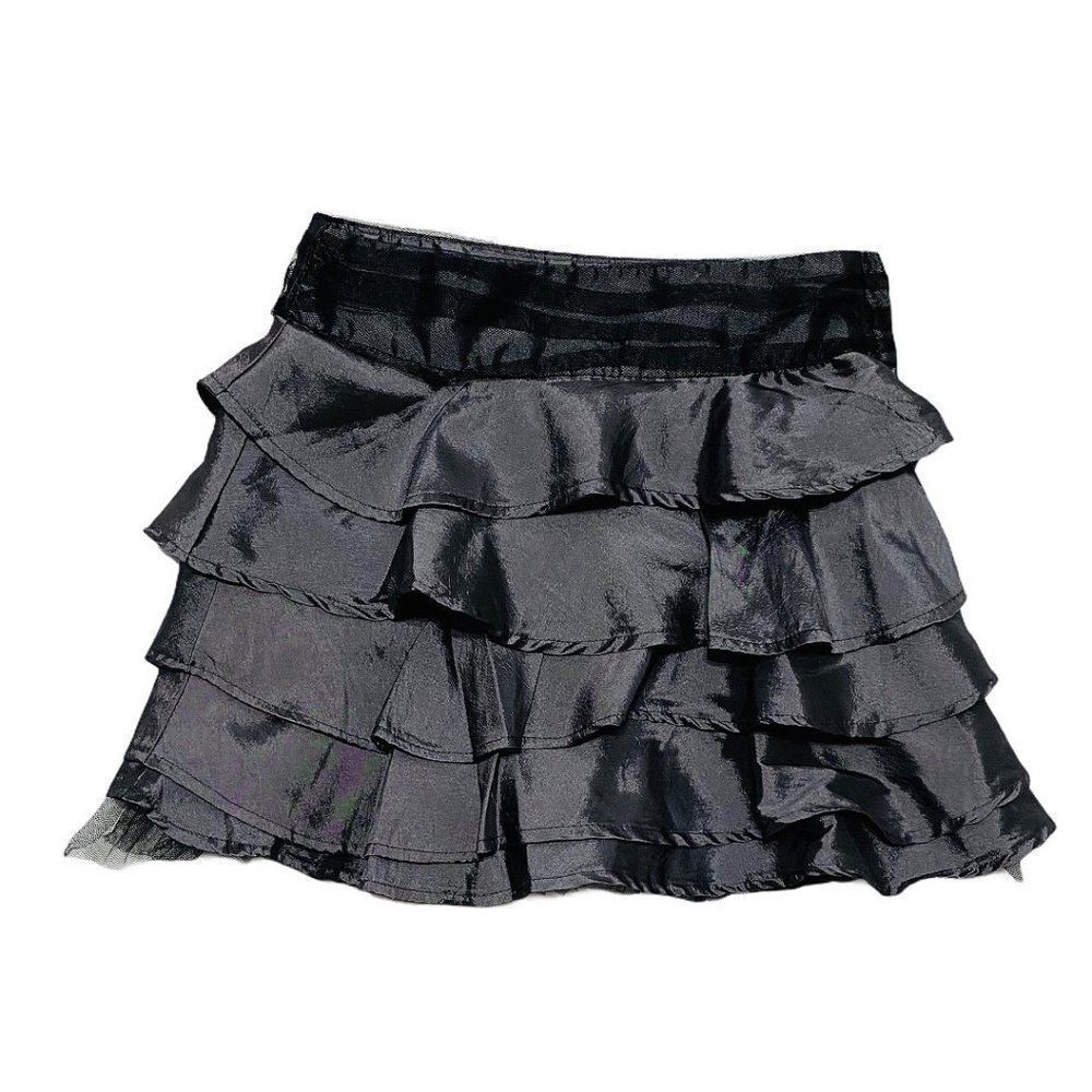 Tangerine Dark Grey Tiered Satin Skirt